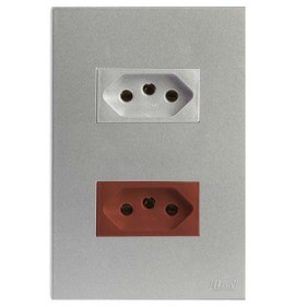Conjunto Tomada Duplo 1 10a Prata + 1 20a Vermelho Separado 4x2 - RECTA PRATA SATIN FOSCO